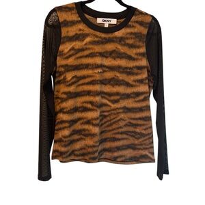 DKNY Sheer Sleeve Animal Print‎ Top